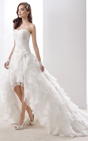 Simple Strapless A-Line Pleated Gown With Brush Train