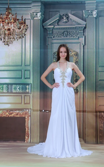 Amazing Halter Sleeveless Chiffon Satin Sheath Wedding Dresses