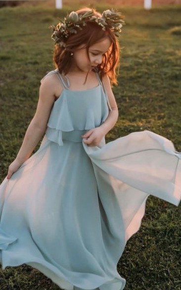 Modern Straps A Line Chiffon Floor-length Sleeveless Flowergirl Dress 