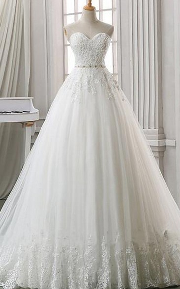 A-Line Ball Gown Empire Floor-Length Sweetheart Sleeveless Bell Empire Appliques Corset Back Lace Organza Dress