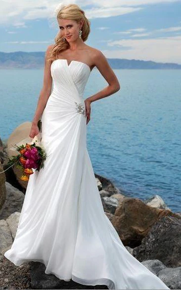 sheath Strapless Chiffon Wedding Dress