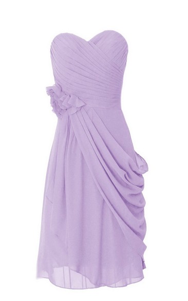 Sweetheart Short Draped Chiffon Dress With Flower