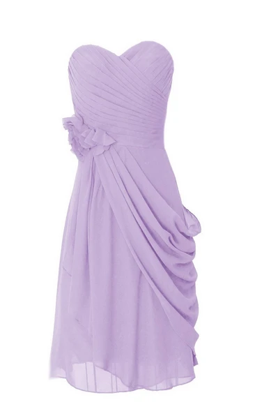Sweetheart Short Draped Chiffon Dress With Flower