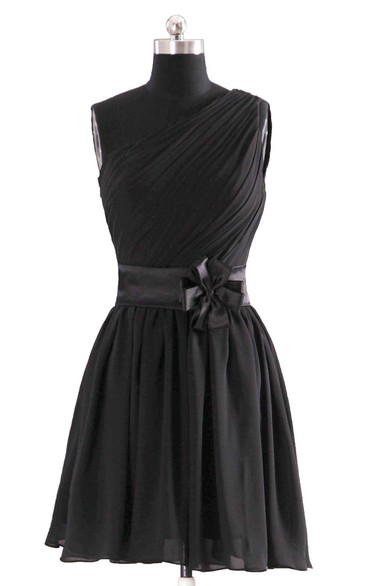 One-shoulder Pleated Bridal Dres With Satin Belt