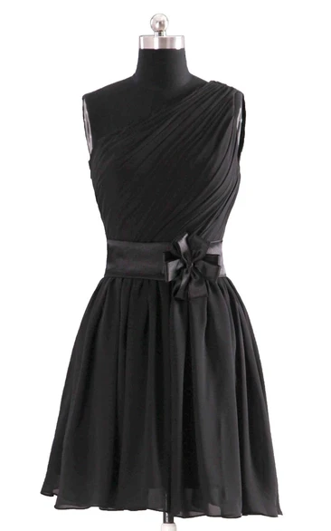 One-shoulder Pleated Bridal Dres With Satin Belt