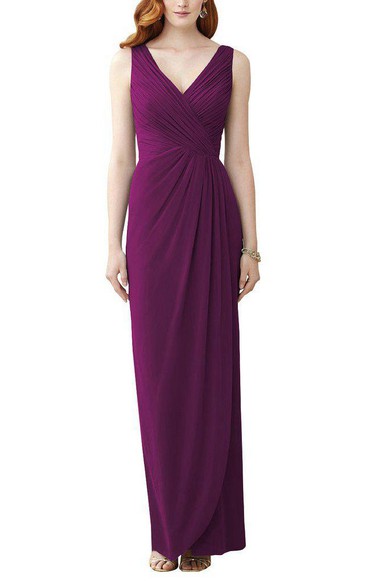 V-neck Ruched Chiffon Bridesmaid Dress with Drapping