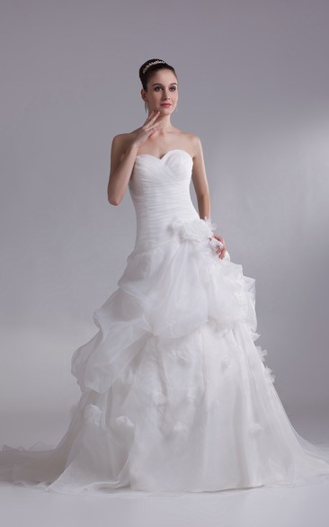 Criss-Cross Ruching Organza A-Line Dress With Flowers