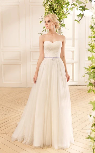 A-Line Floor-Length Off-The-Shoulder 3-4-Sleeve Illusion Tulle Lace Dress With Criss Cross And Pleats