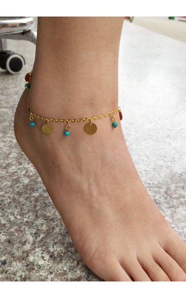 Western Style Summer Popular Foot Simple Turquoise Wafer Anklet