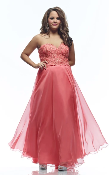 A-line Floor-length Sweetheart Sleeveless Jersey Appliques Pleats Backless Dress