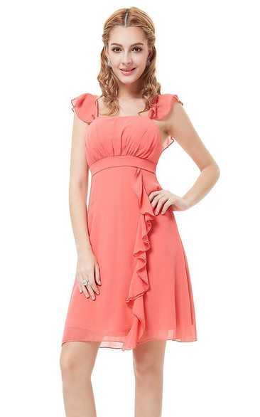 Cap-sleeved Short Chiffon Dress With Ruffles