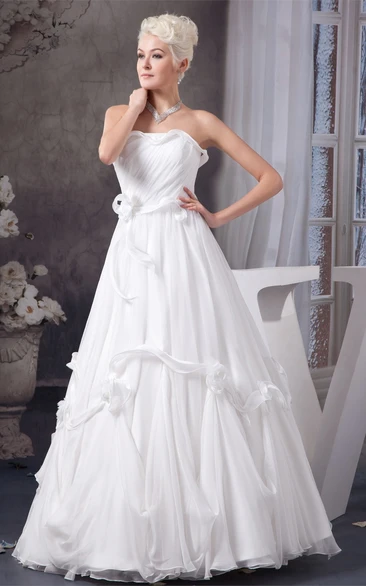 Sleeveless A-Line Ruched Bow and Gown With Flower