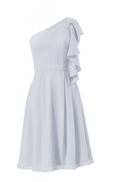 One-shoulder Short Chiffon Dress With Ruffles