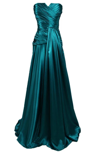 Strapless A-line Gown With Ruching and V-cut Detail