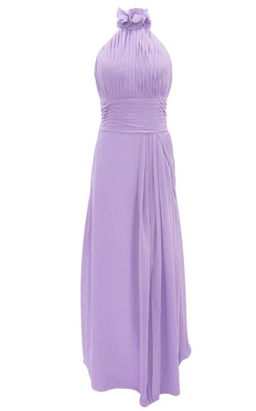 Petal High Neck Halter A-line Gown With Band