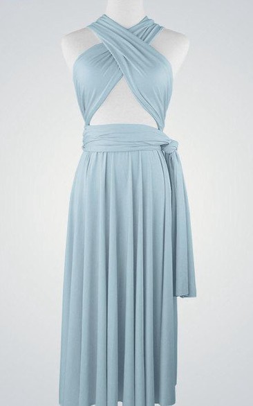 Criss-cross Bandage Top Pleated Chiffon Knee Length Dress With Sash