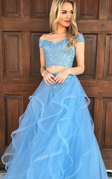 Tulle Floor-length Two Piece Sleeveless Adorable Evening Dress with Appliques