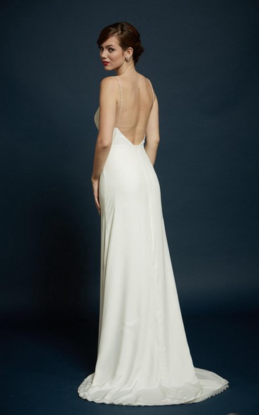 Charmeuse Sheath Sleeveless Dress With Spaghetti Straps and Open Back