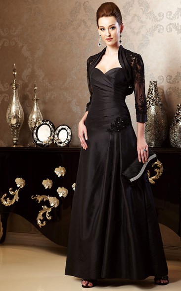 Sweetheart Long Mother Of The Bride Dress With 3-4 Sleeved Jacket Style And Beadings