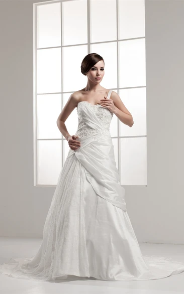 Sleeveless A-Line Lace Single Strap and Gown With Draping