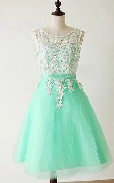 Scoop A-Line Appliques Bowknot Sashes Short Prom Dress