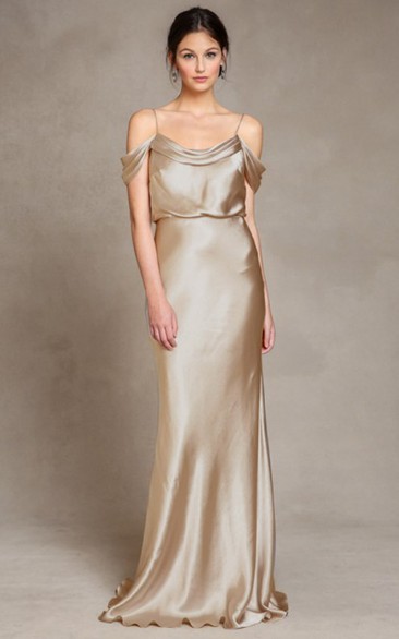 Floor-Length Spaghetti Sleeveless Satin Bridesmaid Dress With Low-V Back