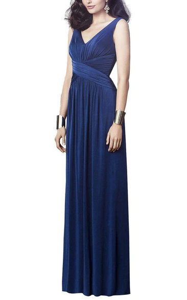 V-neck Long Bridesmaid Dress with Ruching