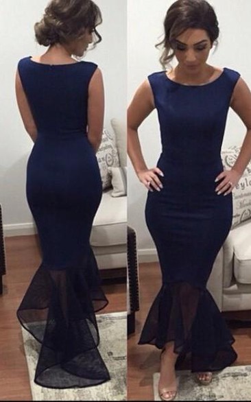 Newest Jewel Mermaid Ruffles Prom Dress Sleeveless