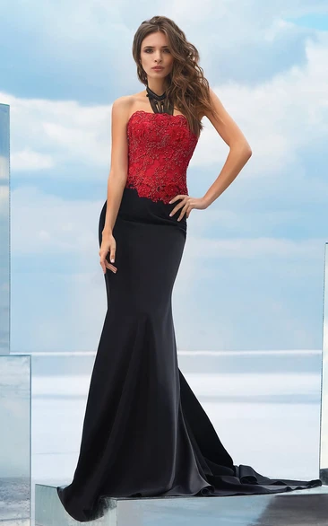 Mermaid Court Train Strapless Sleeveless Jersey Lace-up Dress