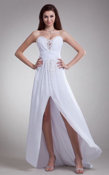 Chiffon Front-Split Sweetheart Beading and Dress With Lace