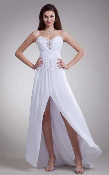 Chiffon Front-Split Sweetheart Beading and Dress With Lace