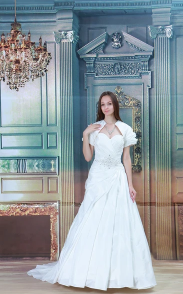 Shining Sweetheart Sleeveless a Line Satin Wedding Dresses With Jackets