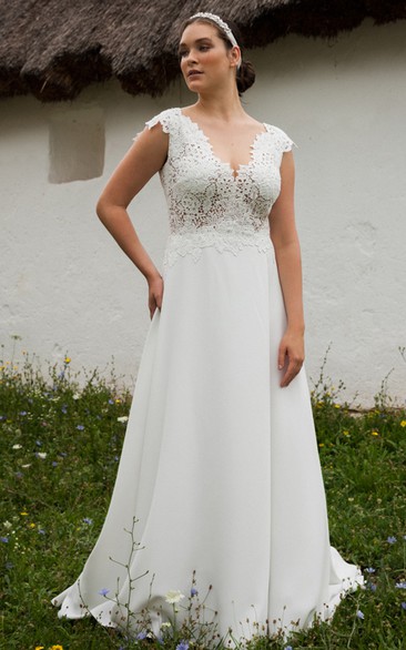 Modern Chiffon Floor-length Train Sleeveless A Line Button Wedding Dress