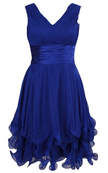 Sleeveless V-neck A-line Dress With Ruffles