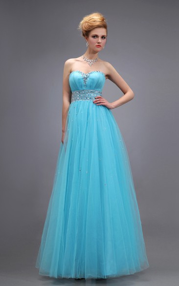 Sweetheart Empire Tulle A-Line Long Dress With Ruched Bodice