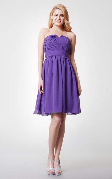 Sleeveless V-cut Neck Ruched Short Chiffon Dress With Zipper Back