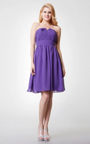 Sleeveless V-cut Neck Ruched Short Chiffon Dress With Zipper Back