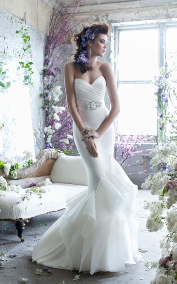 Enchanting Pleated Bodice Ruffle Dress With Crystal Beaded Belt