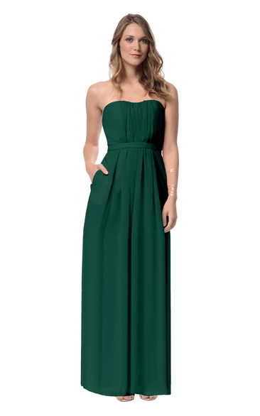 Chiffon Strapless Stylish Long Dress With Pockets