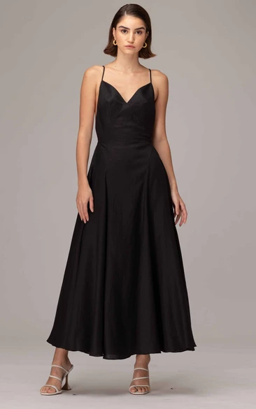 Modern Sleeveless Ankle-length A Line Satin Straps Prom Dress 