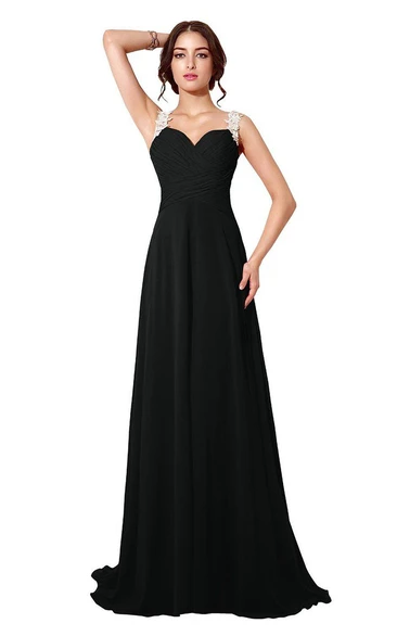 Sleeveless A-line Chiffon Dress With Illusion Back