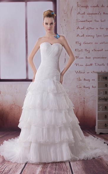 Sweetheart A-Line Criss-Cross Court Train and Gown With Tiers