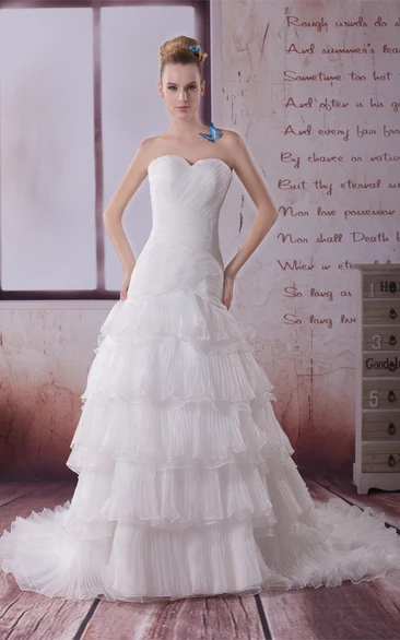 Sweetheart A-Line Criss-Cross Court Train and Gown With Tiers