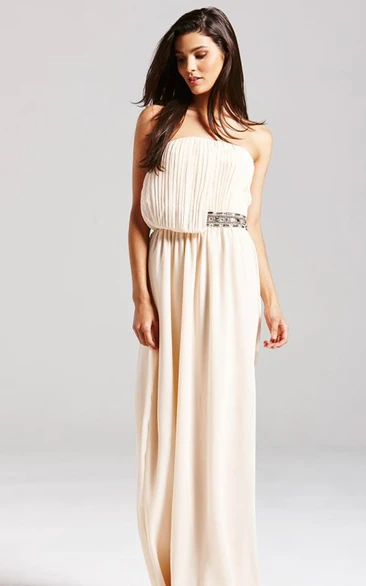 Scalloped Neckline Long Pleated Dress With Draped Front