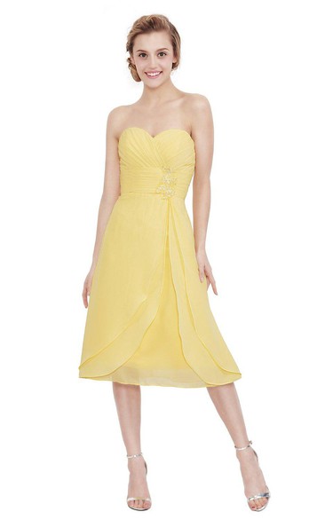 Sweetheart Tea-length Chiffon Dress With Pleats