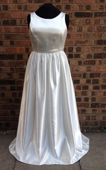 Satin Sleeveless A-Line Jewel Neck Dress With Pleats