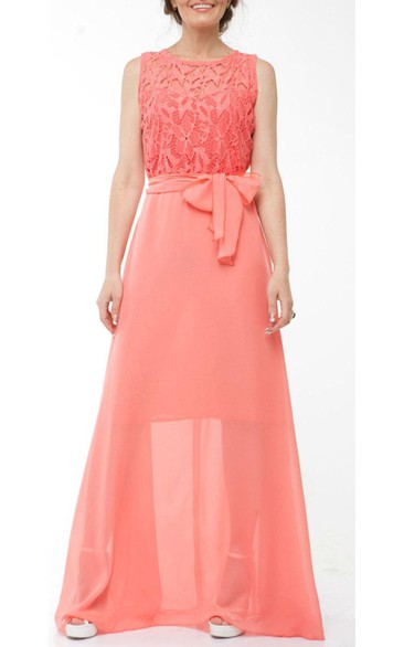 Coral Bridesmaid Chiffon Coral Evening Wedding Coral Lace Long Dress