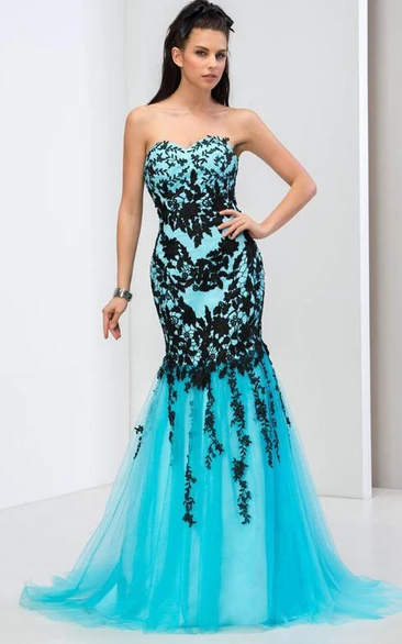 Sweetheart Appliques Mermaid Long Prom Dress