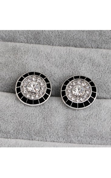 Round Alloy Cufflinks with Rhinestones