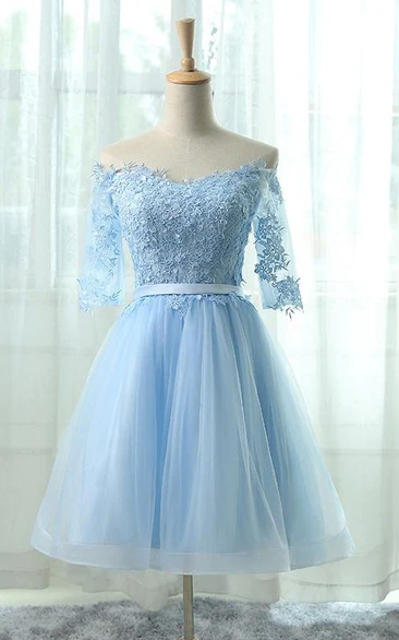 Adorable Off Shoulder A-line Organza Lace Applique Dress